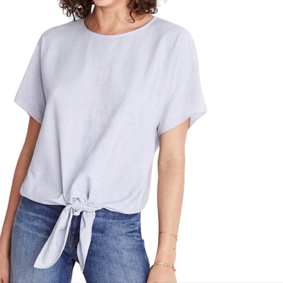 Madewell Blue & White Button-Back Women's Striped Tie Tee | Size M - Picture 1 of 9